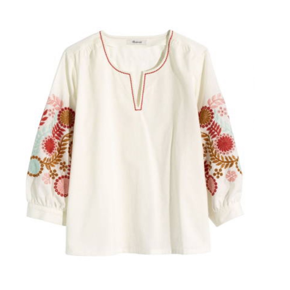 Madewell Embroidered Sleeve Popover Top Size XXL